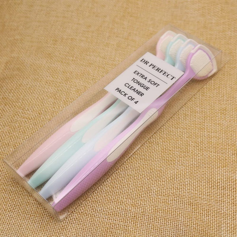 Drperfect Soft Tongue Brush Scraper Cleaner Helps Fight Bad Breath Clean Your Tongue Without Hurt Pack Of 4 (GREEN PURPLE BLUE PINK) - Image 5